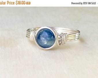 Blue Kyanite ring, Silver wire wrapped kyanite ring, Kyanite wire wrapped ring, Gemstone Ring
