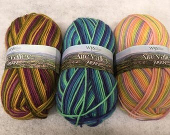 Three Colors of West Yorkshire Spinners' Self-striping Worsted Weight AIRE VALLEY ARAN Sock Yarn