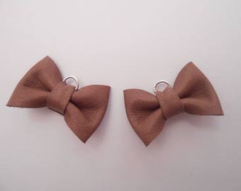 2 mini bows in Brown genuine leather 2 x 3 cm