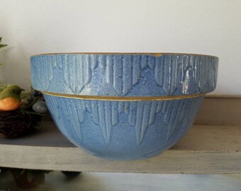 Antique Blue Stoneware Bowl Farmhouse