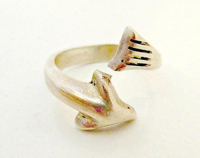 Sterling Cuff Ring - Silver Dolphin - Mexico Signed -Arrow ring