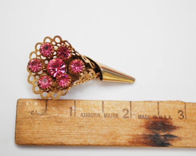 Pink Rhinestone Flower Brooch - Flower bouquet -gold wrap - -Floral Spray pin