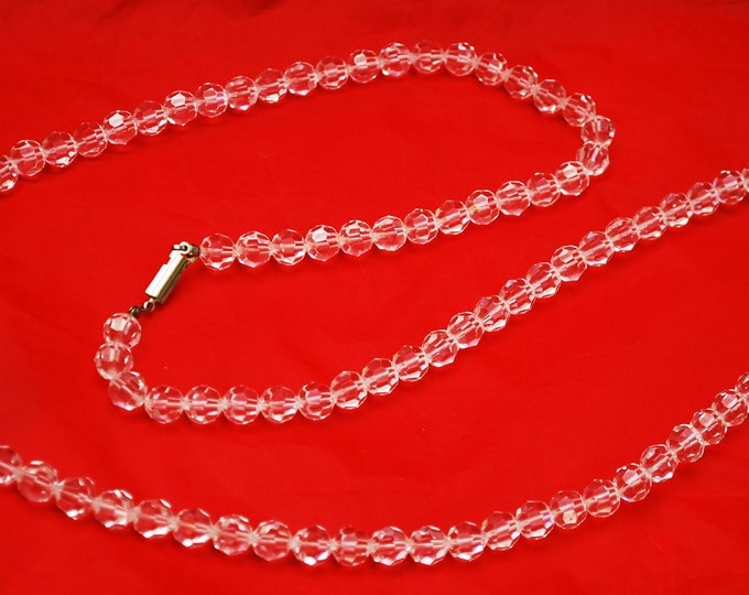 Crystal Bead Necklace - Single strand - facet cut crystal glass beads - 36 inches - Wedding Bride