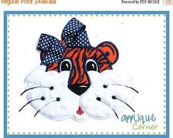 40% OFF 136 Tiger girl with tack down for bow applique digital design for embroidery machine by Applique Corner