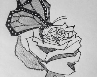 Butterfly wings and Rose flower Wedding card, Birthday card, Thank you card, Cherry Bomb designs