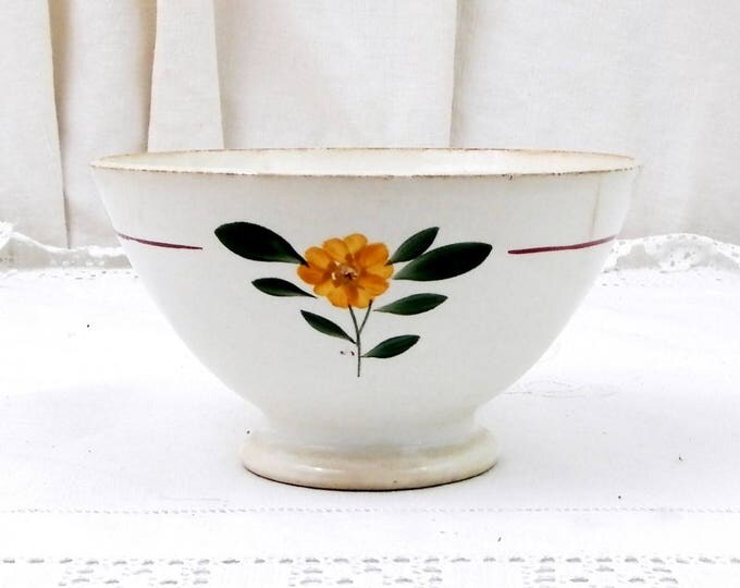 Antique Hand Painted Farmhouse Coffee Bowl with Flower Pattern from France by Sarreguemines, French Country Café au Lait, Cottage Kitchen Antique Hand Painted Farmhouse Coffee Bowl with Flower Pattern from France by Sarreguemines, French Country Café au Lait, Cottage Kitchen
