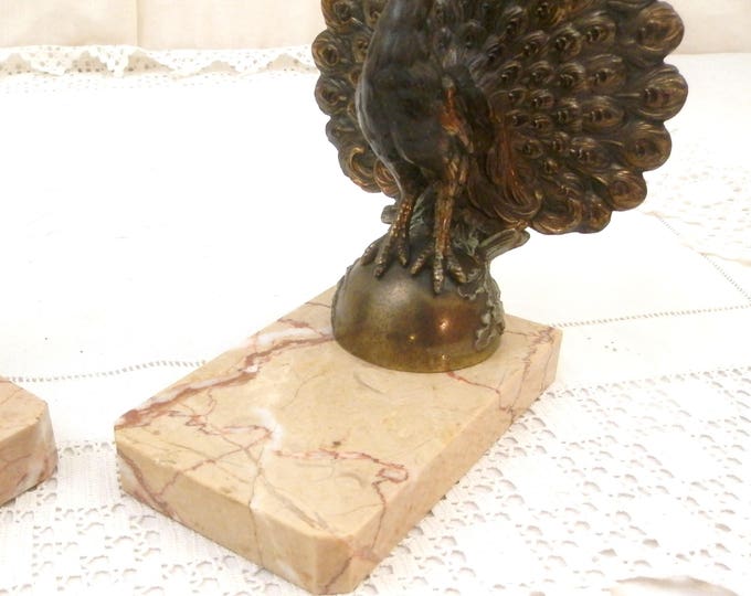 Antique French Art Deco Cold Painted Metal Peacocks on Pink Marble Bookends, Bird Book Buttresses From France, Animal Book Ends, Retro Home Antique French Art Deco Cold Painted Metal Peacocks on Pink Marble Bookends, Bird Book Buttresses From France, Animal Book Ends, Retro Home