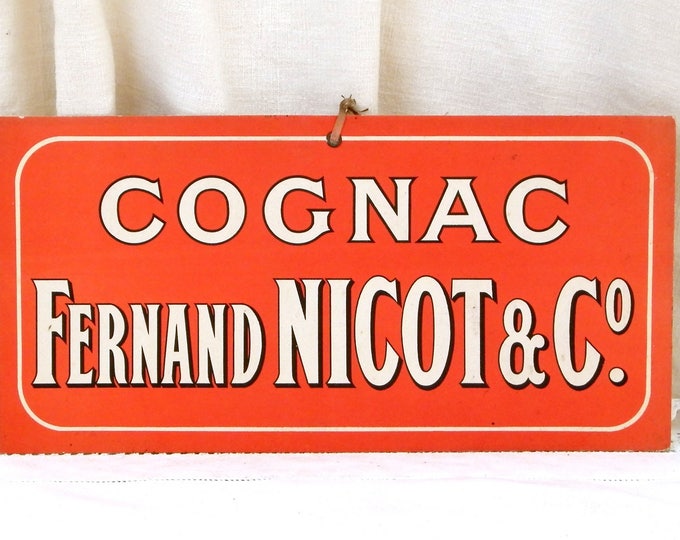 Vintage 1940s Red and White Cognac Promotional Sign from France Cognac Fernand Nicot and Co, French Publicity Advertising Barmania Vintage 1940s Red and White Cognac Promotional Sign from France Cognac Fernand Nicot and Co, French Publicity Advertising Barmania