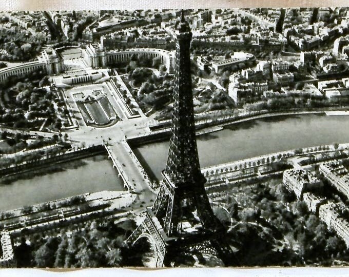 Vintage French 1950s French Black and White Aerial Postcard the Eiffel Tower in Paris, Promotional Gift from the Airline Company Air France