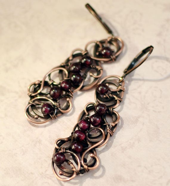 Red Earrings Copper Jewelry Red stone