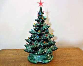 Large Vintage Ceramic Christmas Tree - 20" - Table Top Lighted Tree - Atlantic Mold - Tall Vintage Ceramic Tree