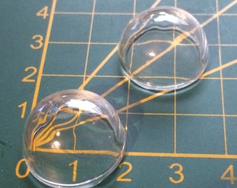2 HALF GLOBES BUBBLE DOME GLASS CABOCHONS 20 MM