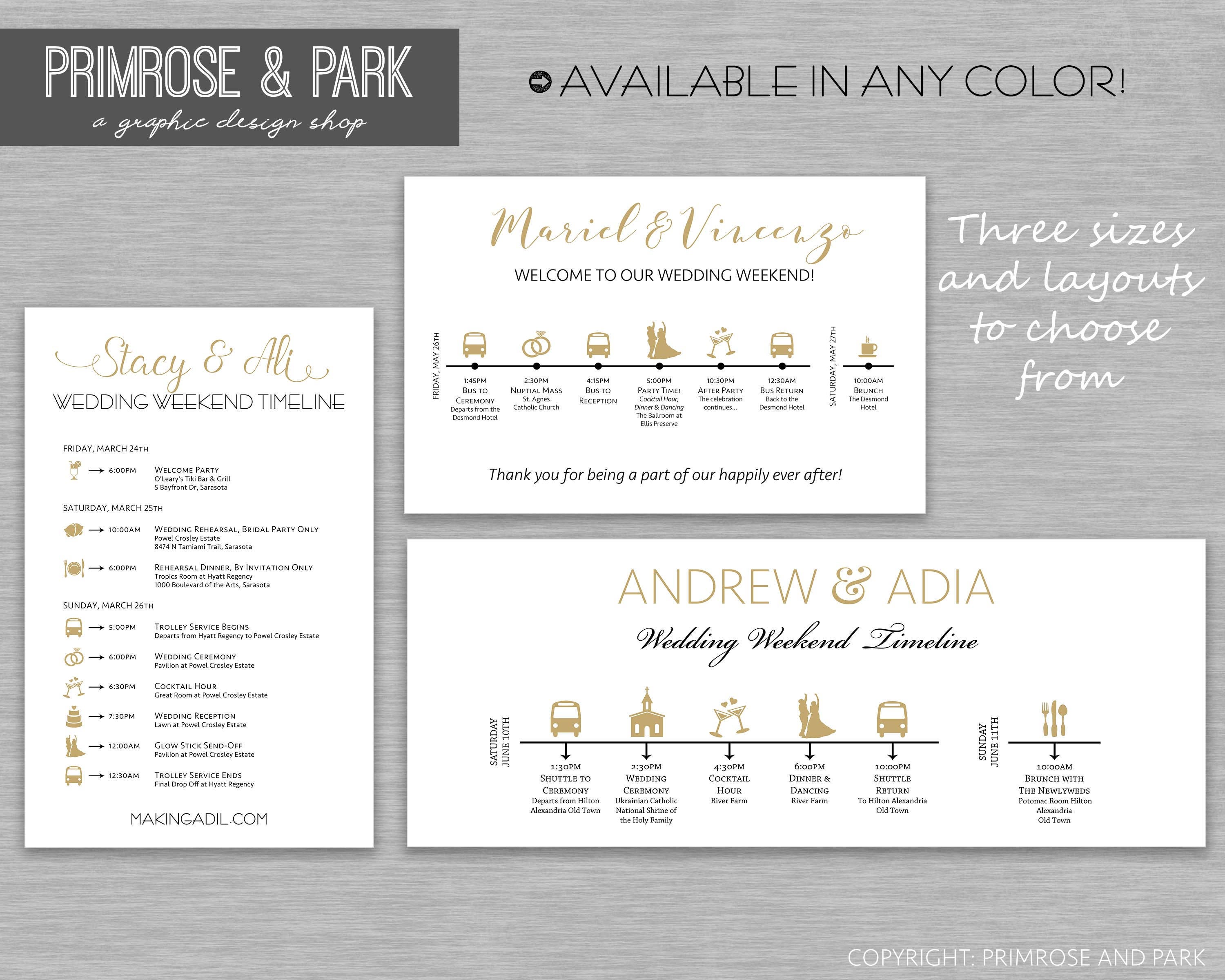 wedding timeline cards printed wedding weekend itinerary wedding weekend timeline