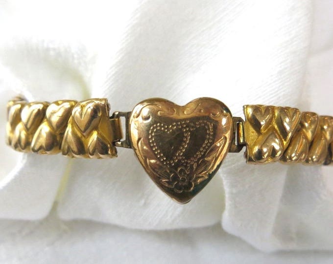 Gold Filled Baby Bracelet, Victorian Sweetheart Bracelet, Etched Hearts, Vintage Baby Jewelry, New Baby, Toddler Birthday