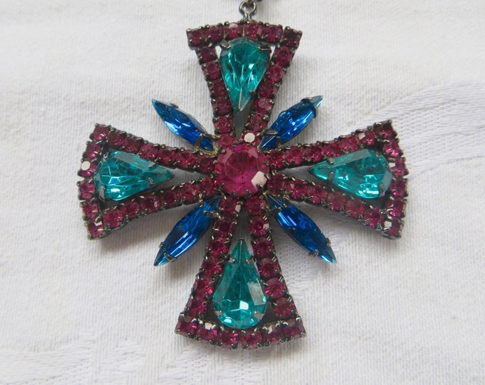 Maltese Cross Brooch, Vintage Rhinestone Malta Cross, Maltese Cross Jewelry