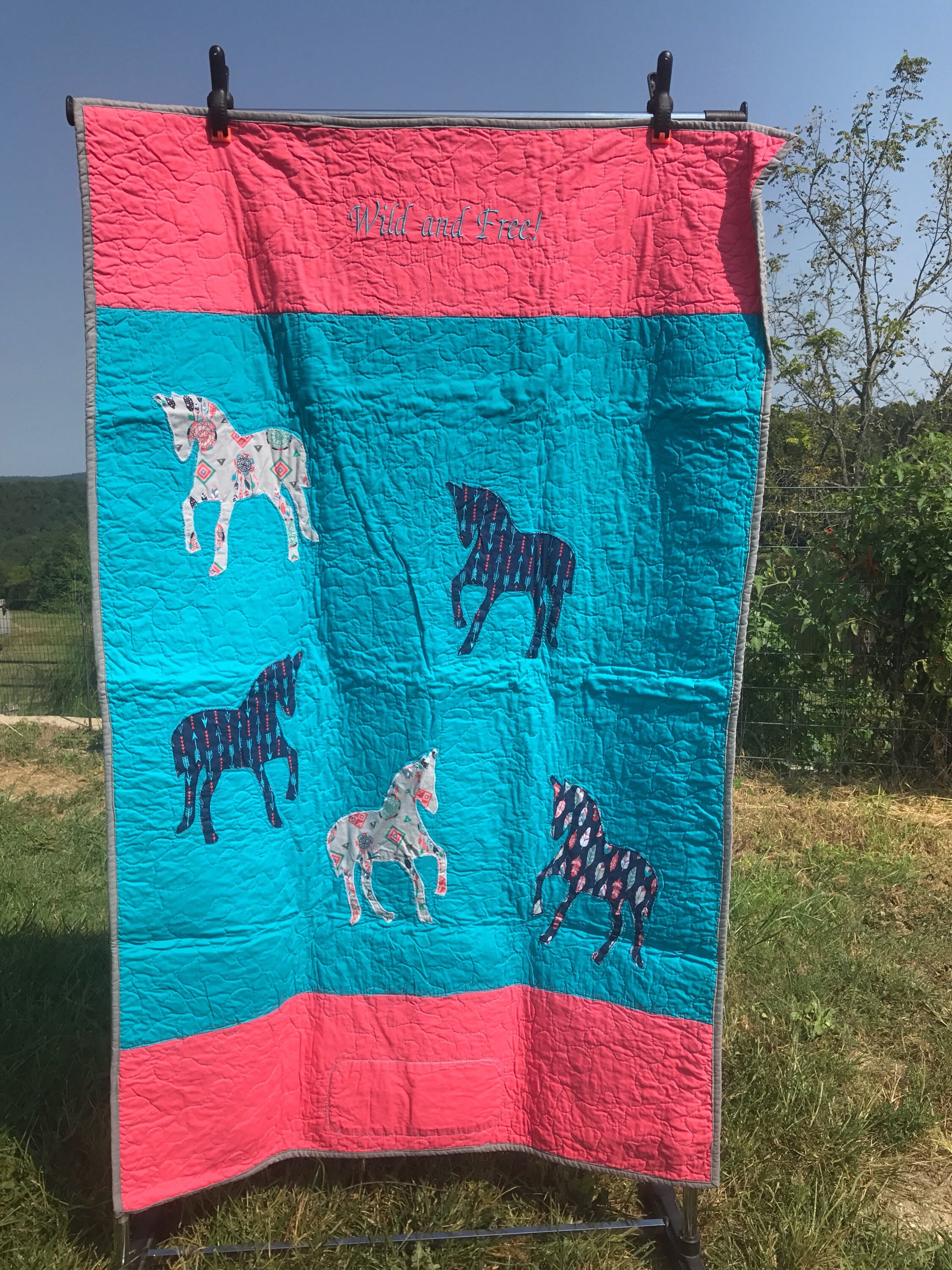 Baby girl nursery bedding Horse blanket Handmade quilt for