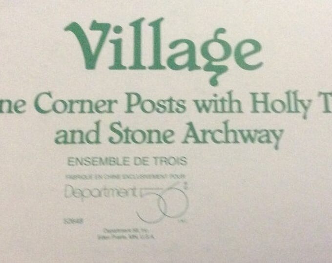 DEPT 56 Stone Corner Post With Holly Trees and Stone Archway, Department 56 Village Accessories, Retired 52649, 3 Piece Set