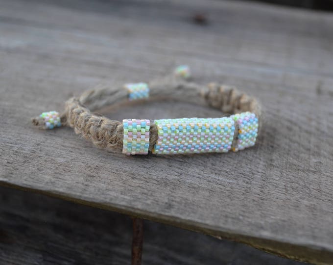 Pastel natural bracelet, beaded bracelet, seed bead bracelet, ooak bracelet, natural hemp bracelet, hemp bracelet, hippie bracelet, surfer