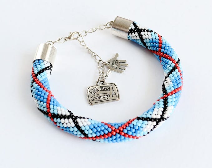 Plaid bracelet, Scottish bracelet, tartan bracelet, beaded bracelet, Seed bead crochet, rope bracelets, Beaded jewelry, jeans bracelets