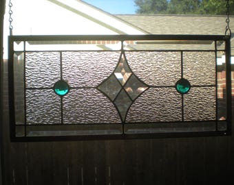 Jeweled Star Stained Glass Window Panel (18 3/4"x 8 5/8")