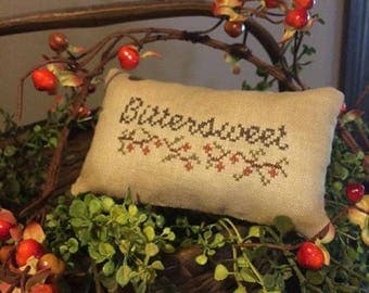 Primitive Pillow Tuck | Pin Keep | Primitive Pillow | Bittersweet | Primitive Fall Autumn Decor | Primitive Decor | Stitchery | Sampler |