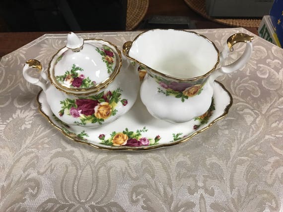 Royal Albert sugar, creamer & plate
