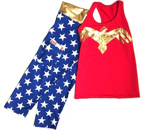 Wonder Woman running costume- Wonder woman shirt and Wonder woman leggings with a pocket