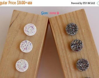 ON SALE 8MM Druzy Cabochons / Natural Druzy Quartz / Round Druzy / Iridescent Druzy / Silver White Druzy / Loose Gemstone Cabochons / Jewelr