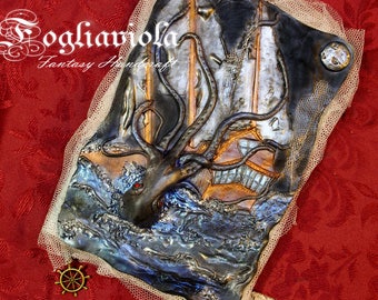 Kraken octopus tentacles notebook diary Journal abyss horror pirate book sealife sailing ship cursed legend sea polymer clay monster vintage