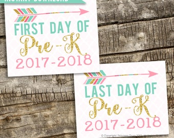 First and Last Day of Pre-K, Arrow Pre-K Sign, 2017-2018 Photo Prop Pink and Gold, First Day Pre-K, First Day Pre-K, Pre-K Sign, 8"x10"