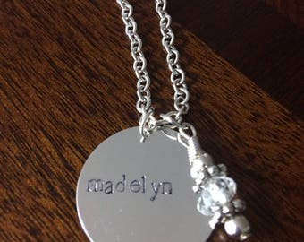 CUSTOM Hand Stamped Necklace SINGLE charm pendant on chain