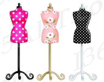 50% OFF Dress form Clipart Set, Digital Graphic, Dressform Clip art, Scrapbooking, Party Invitations, Polka Dots, Fashion, Illustrations, PN