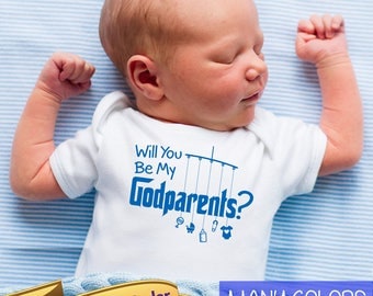 will you be my godparents? onesie with mobile and toys | baptism gift | asking godfather and godmother