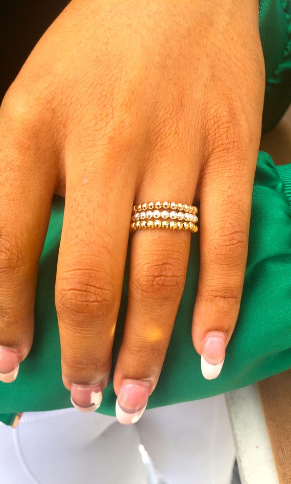 Stackable adjustable rings/ Beaded stretch ring/ Sterling