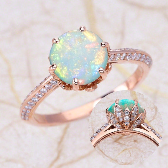 Rose Gold Engagement Rings Opal Engagement Ring Lotus Flower