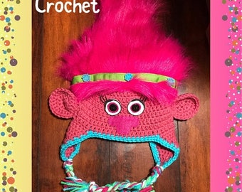 SALE Poppy & Branch Troll, Crochet Hat, Troll Hat, Winter Hat, Custom Made, Hand Made