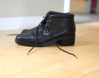 vintage black leather oxfords ankle boots lace up womens 8