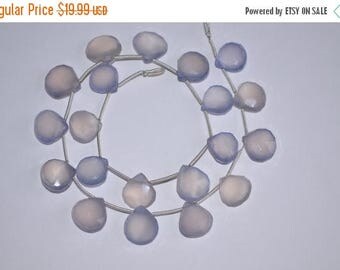 40%DIS 20 Beads 13-15mm-Natural Blue Chalcedony Faceted Heart Briolette Beads Strand