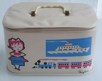 Really cute vintage retro Ponytail pony tail vinyl little miss traveler childs toy train case luggage carry on