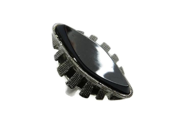 Whiting & Davis Hematite Ring, Vintage Black Glass Ring, Black Designer Ring, Silvertone Ring, Signed Whiting and Davis Jewelry, Size 6 Whiting & Davis Hematite Ring, Vintage Black Glass Ring, Black Designer Ring, Silvertone Ring, Signed Whiting and Davis Jewelry, Size 6
