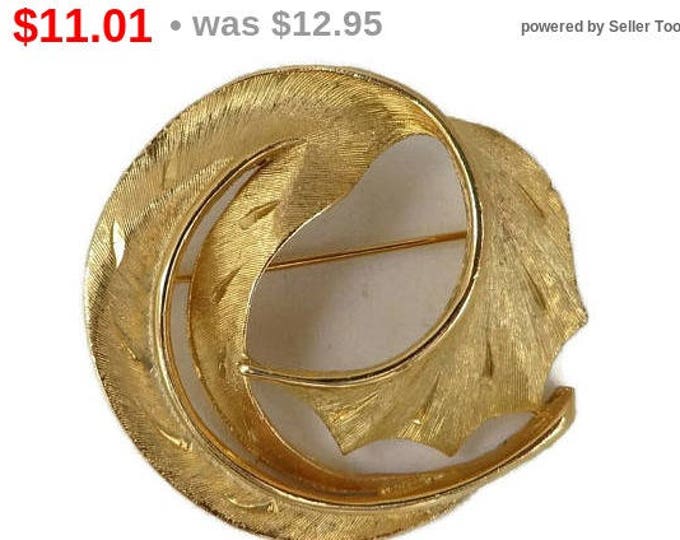 ON SALE! LG Gold Tone Swirl Brooch, Vintage Designer Signed Etched Pin Costume Jewelry Gift Idea
