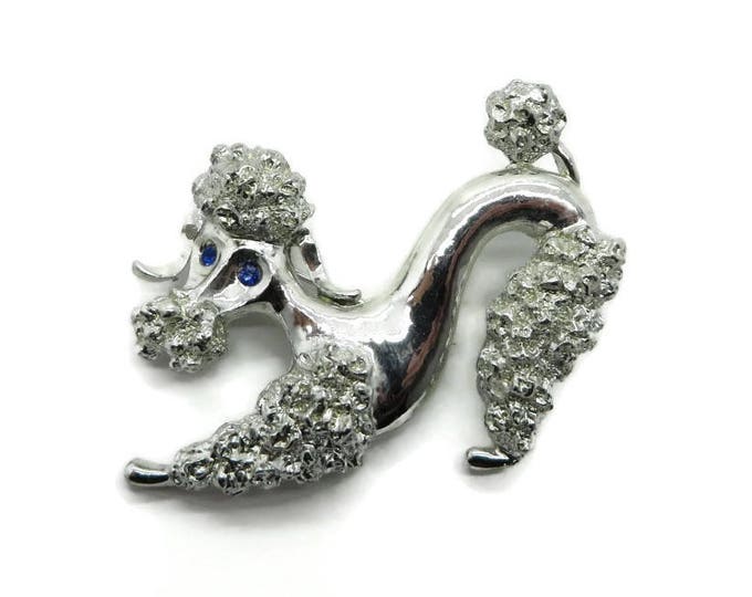 Gerry's French Poodle Brooch, Vintage Silver Tone Poodle Pin, Blue Rhinestone Eyes Signed Gerry's Pin, Gift for Her