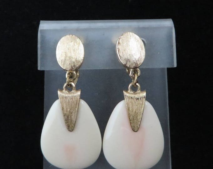 Celebrity Dangle Earrings, Vintage Cream Lucite Gold Tone Clip-on Earrings, Gift idea, Gift Box