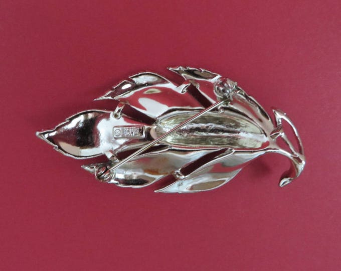 Signed LISNER Leaf Brooch - Vintage Matte Silver Tone Leaf Pin
