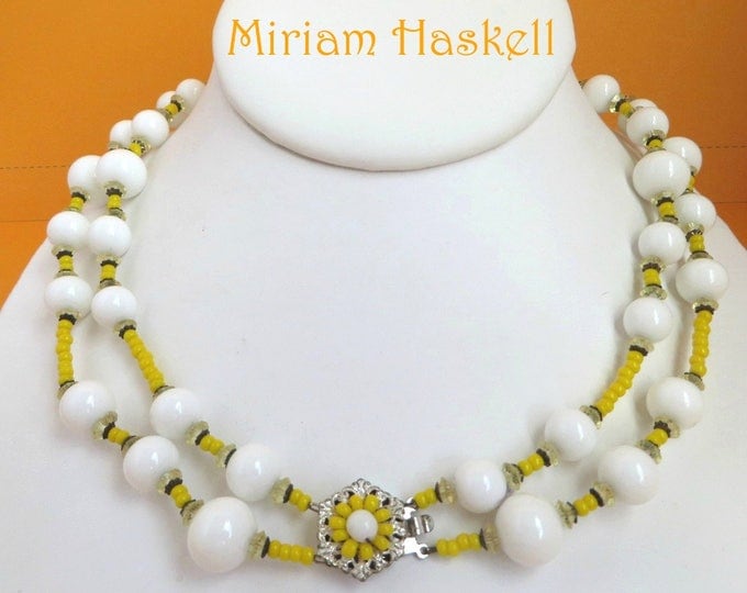 Miriam Haskell Necklace, Vintage Crystal, Milk Glass, Double Strand Necklace Signed Designer Jewelry, Gift Idea, Gift Boxed Miriam Haskell Necklace, Vintage Crystal, Milk Glass, Double Strand Necklace Signed Designer Jewelry, Gift Idea, Gift Boxed