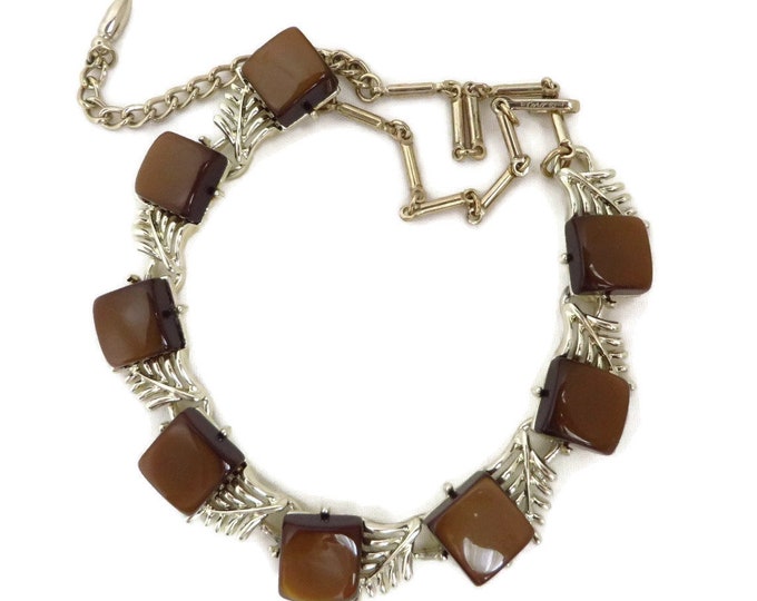 Vintage CORO Chocolate Moonglow Necklace, Gold Tone Mid-Century Choker