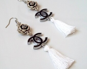 Chanel inspired earrings with white tassels