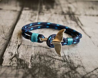 Blue whale tail mens paracord nautical bracelet | nautical wristband | nautische armband | pulsera hombre | dolphin tail bracelet