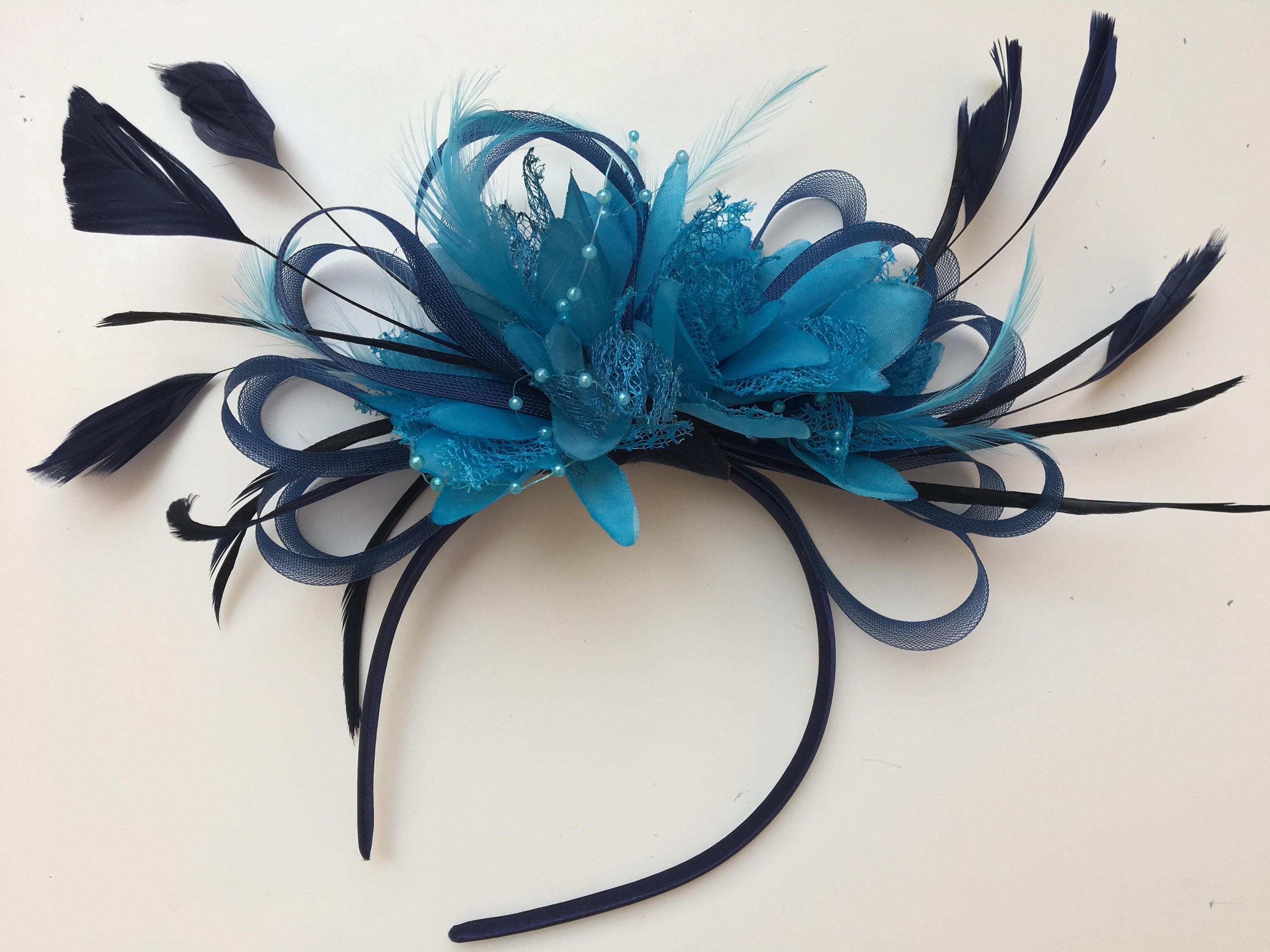 1. Aqua Blue Hair Fascinator with Feathers - wide 3