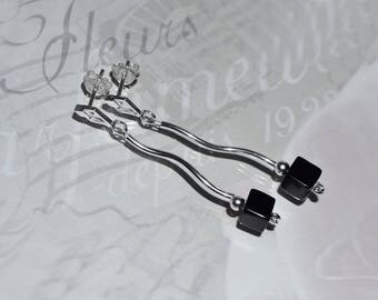 Black onyx cube earrings / 925 sterling silver